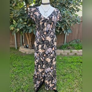 Maurices Black Floral Maxi Boho Dress Size Small